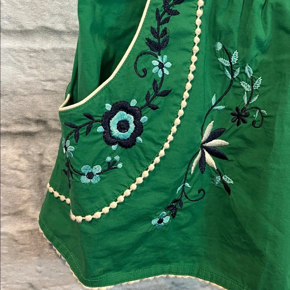 Anthropologie Vanessa Virginia size 8 Green Strapless Embroidered Peplum Top - Picture 8 of 12